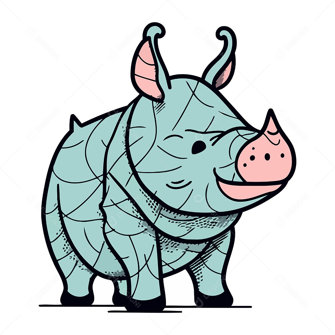 Rinoceronte de Desenho Animado Ilustração Vetor EPS