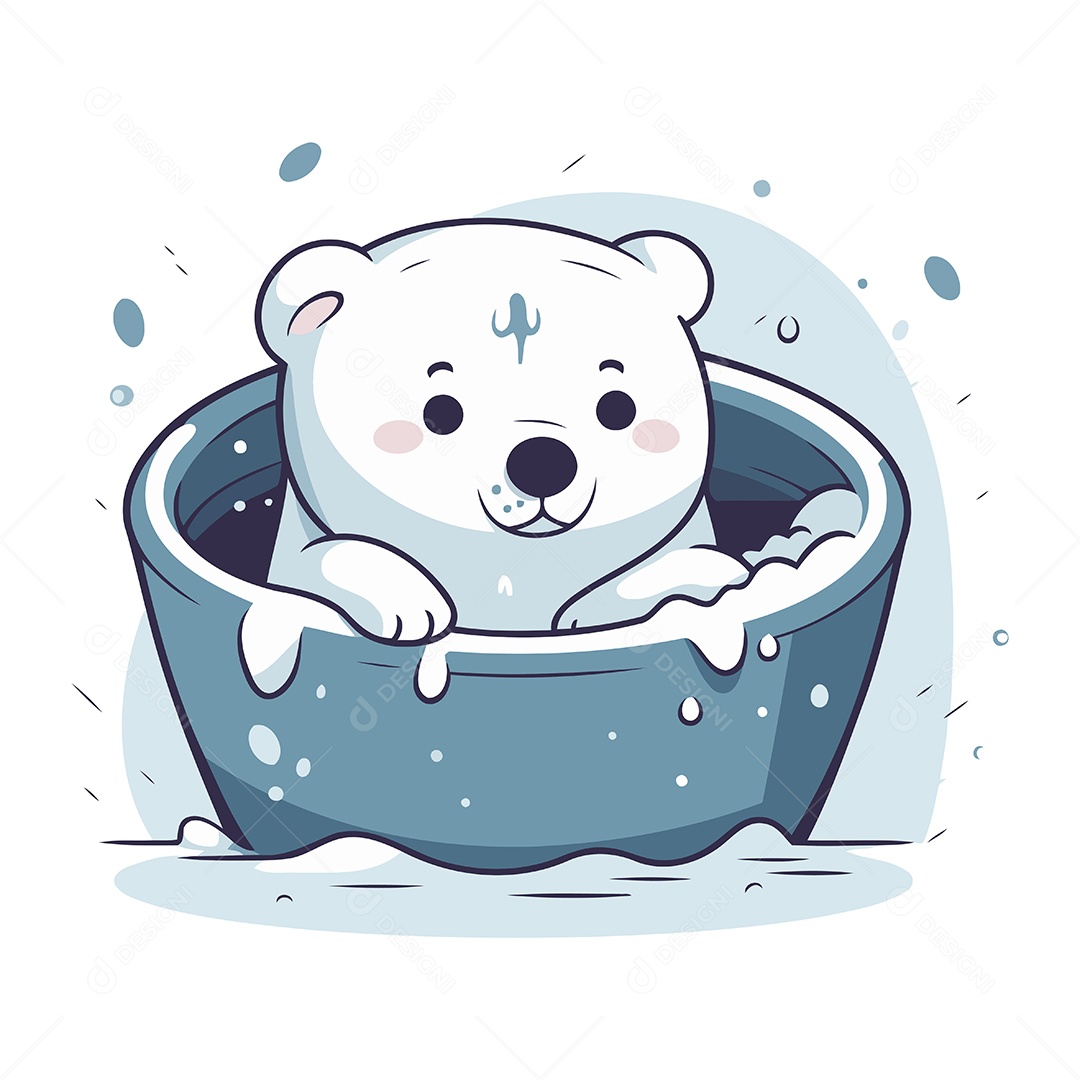Urso Polar Fofo no Banho Ilustração Vetor EPS