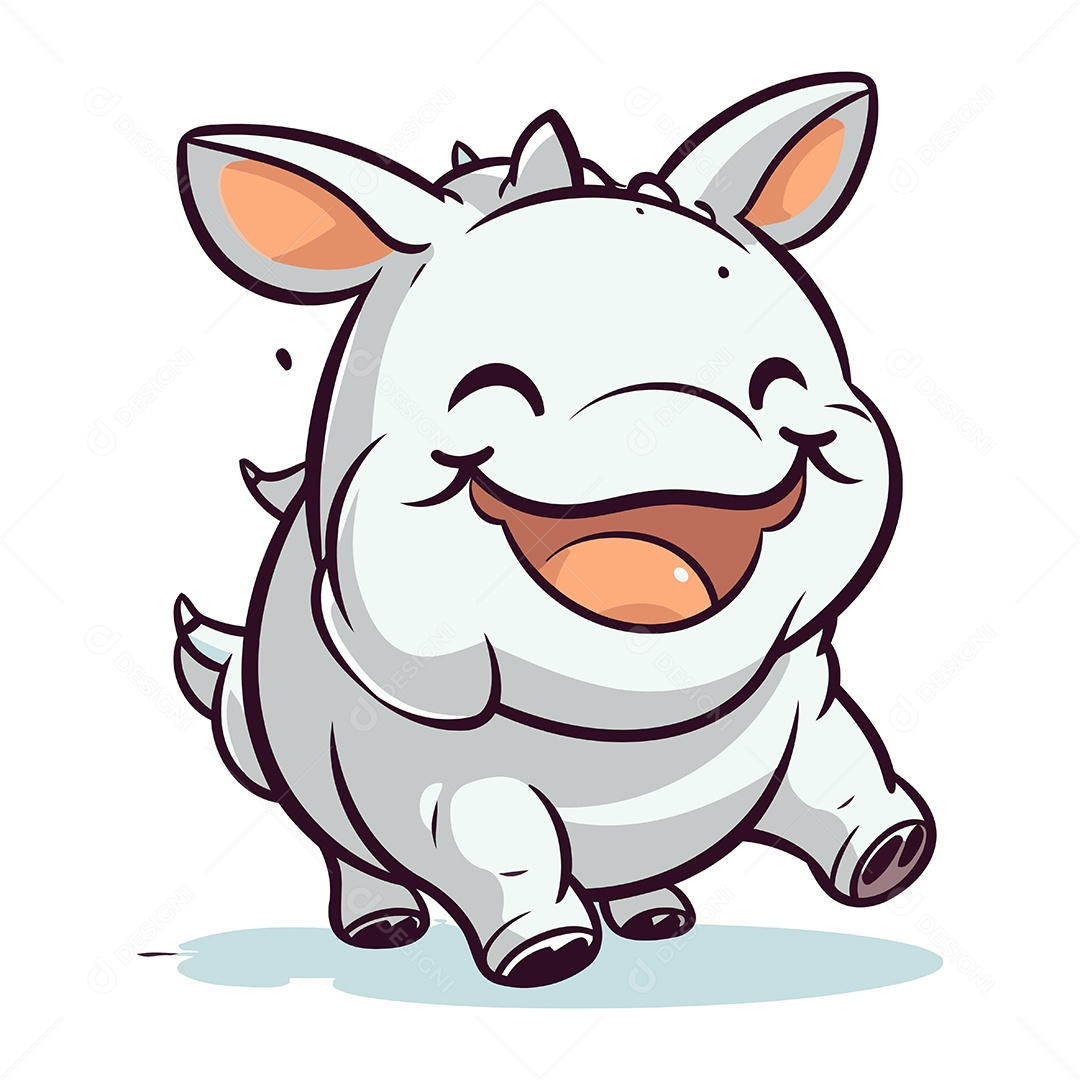 Rinoceronte Fofo de Desenho Animado Ilustração Vetor EPS