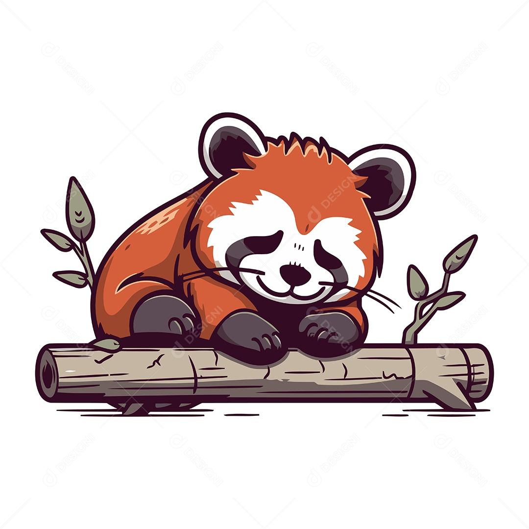 Panda Vermelho Fofo Deitado em um Tronco Ilustração Vetor EPS
