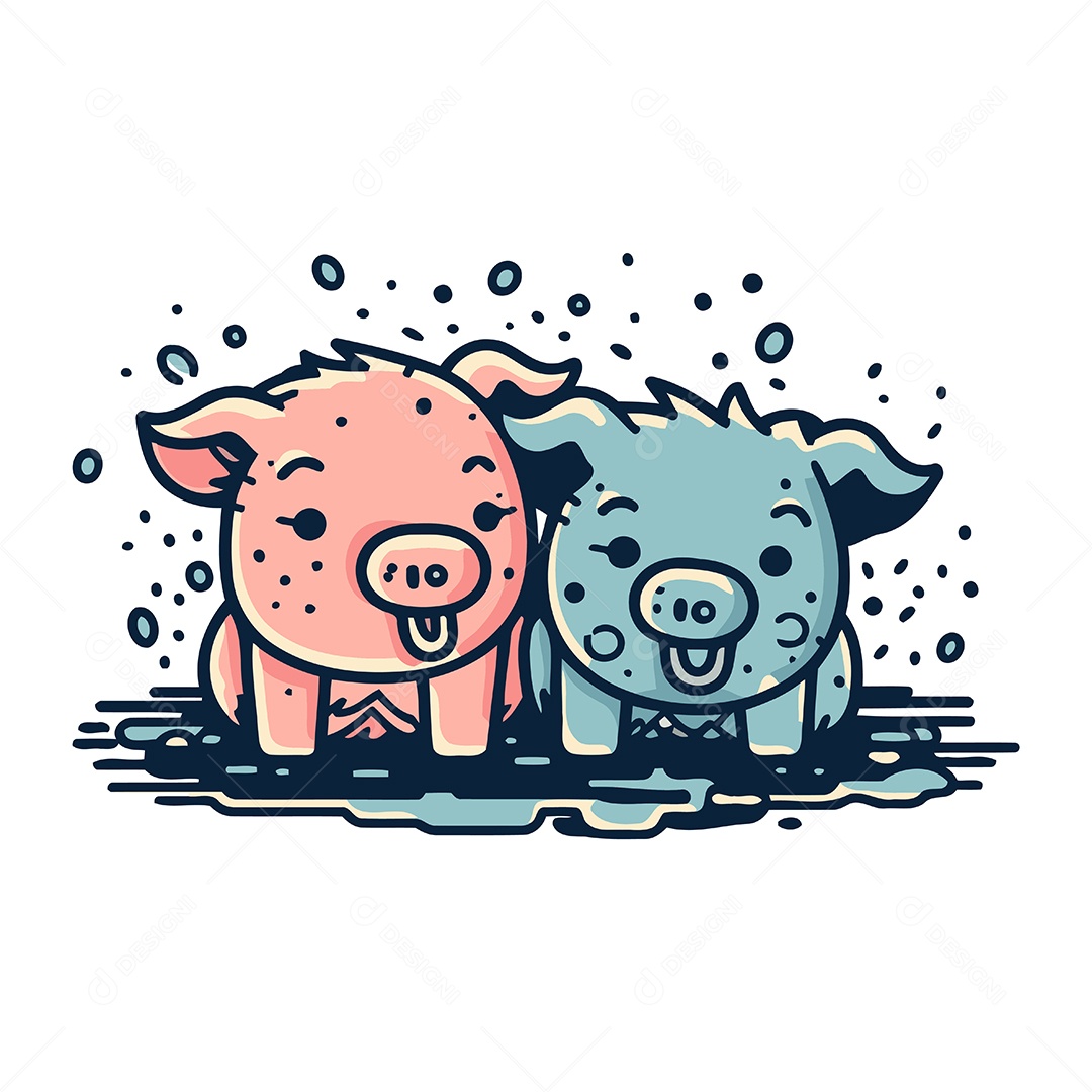 Porquinhos Fofo de Desenho Animado Ilustração Vetor EPS