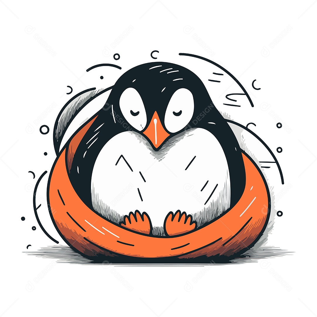 Pinguim Sentado em um Ninho Ilustração Vetor EPS