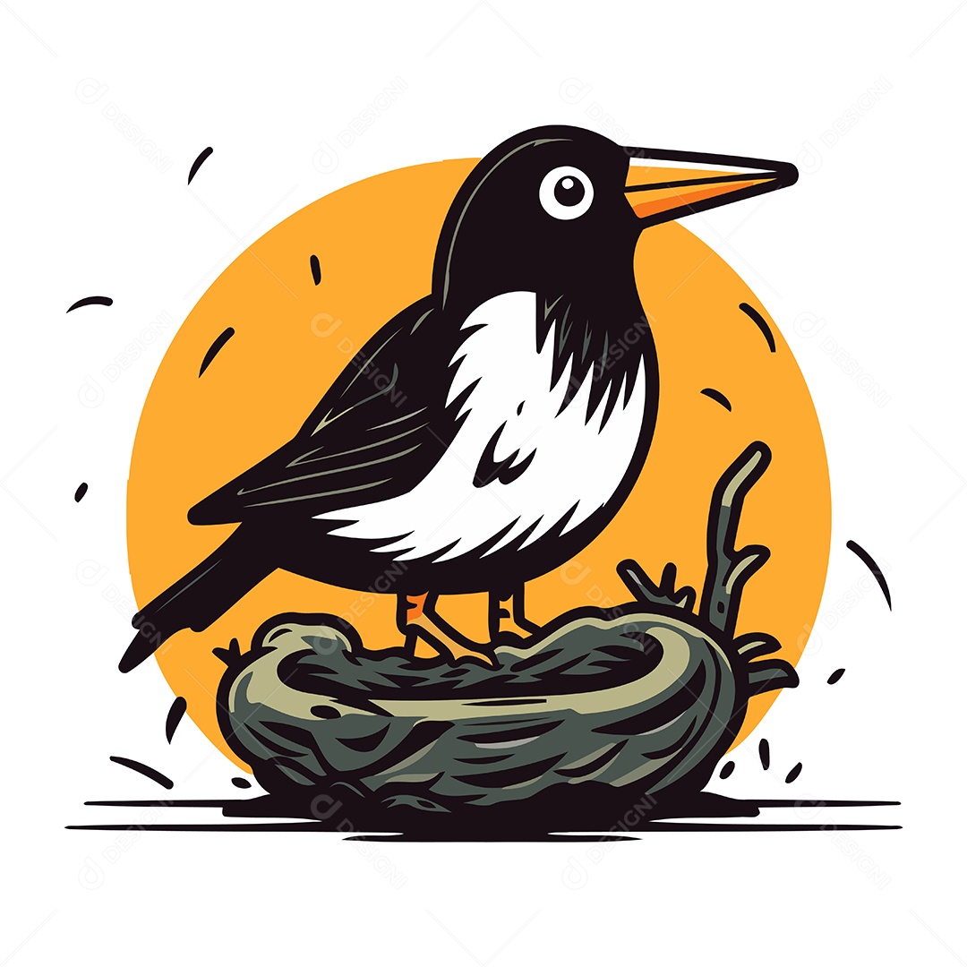 Pássaro de Desenho Animado em um Ninho Ilustração Vetor EPS