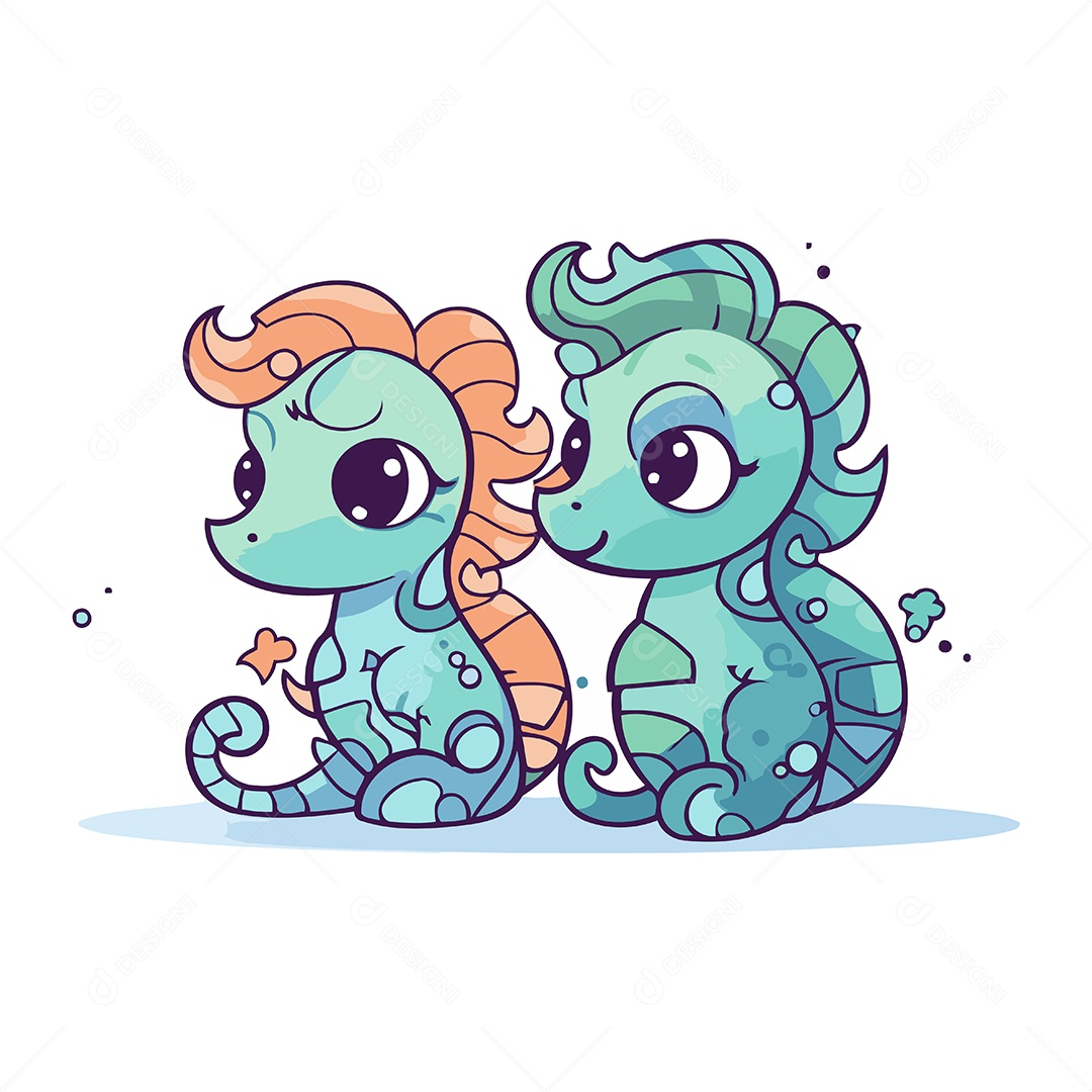 Cavalos Marinho de Desenho Animado Ilustração Vetor EPS