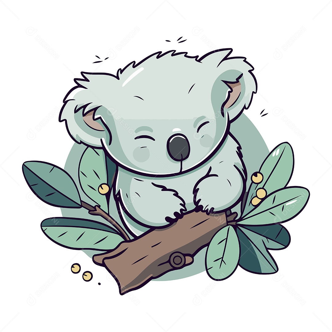 Coala em um Galho com Folhas Ilustração Vetor EPS