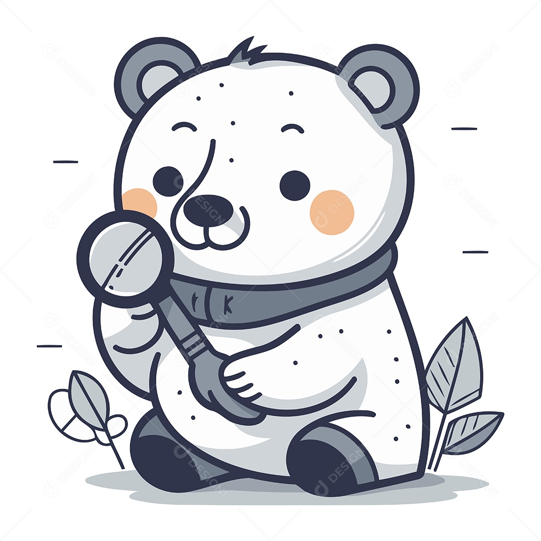 Urso Polar Segurando uma Lupa Ilustração Vetor EPS