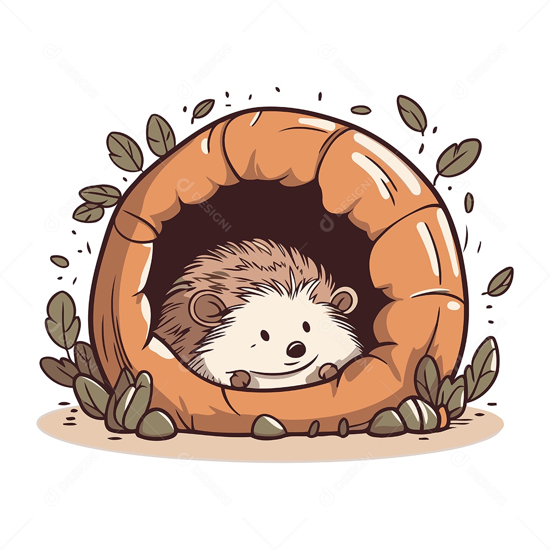 Ouriço Fofo de Desenho Animado Ilustração Vetor EPS