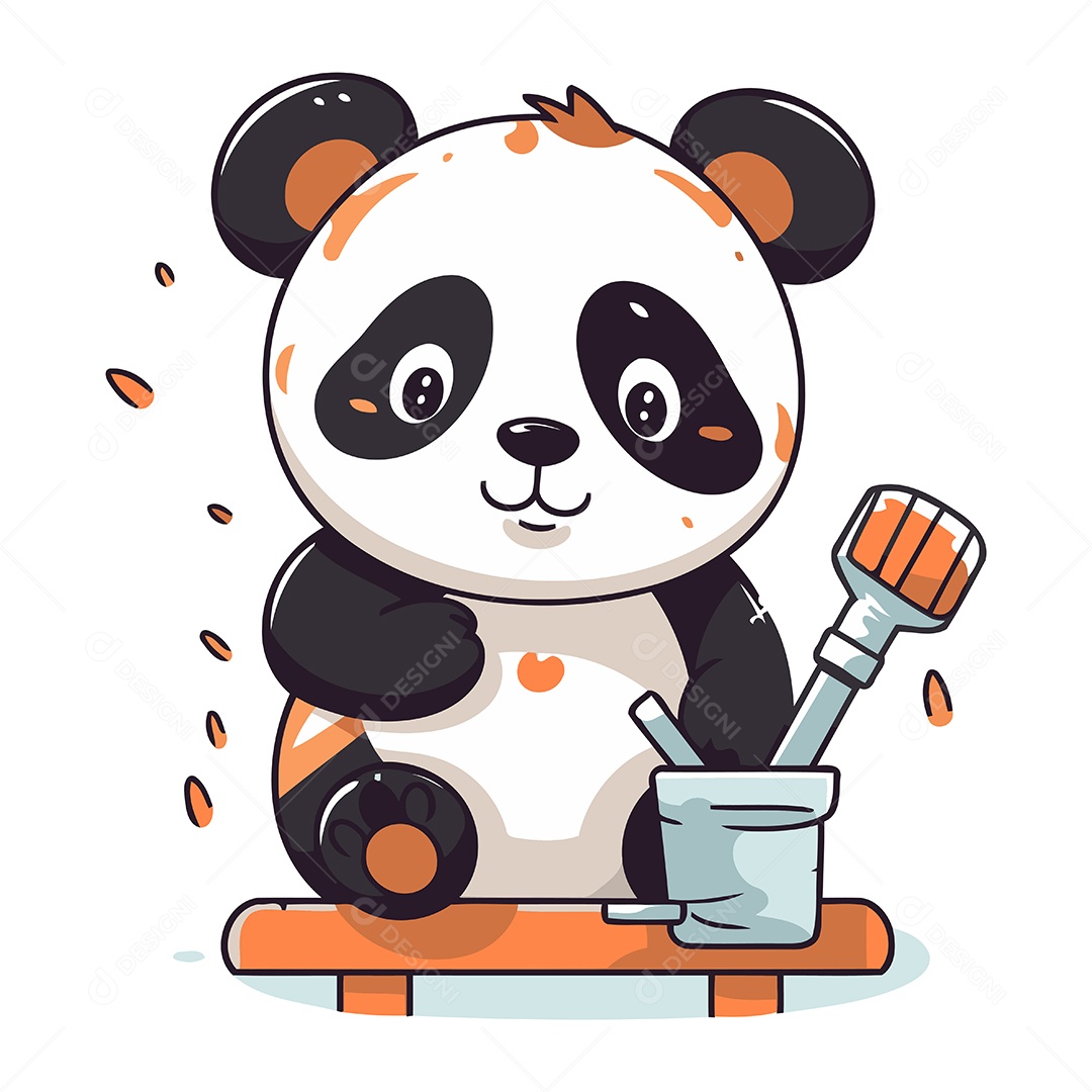 Panda Fofo de Desenho Animado Sentado no Banco Ilustração Vetor EPS