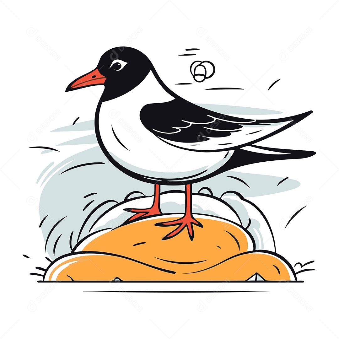 Gaivota de Desenho Animado na Ilha Ilustração Vetor EPS