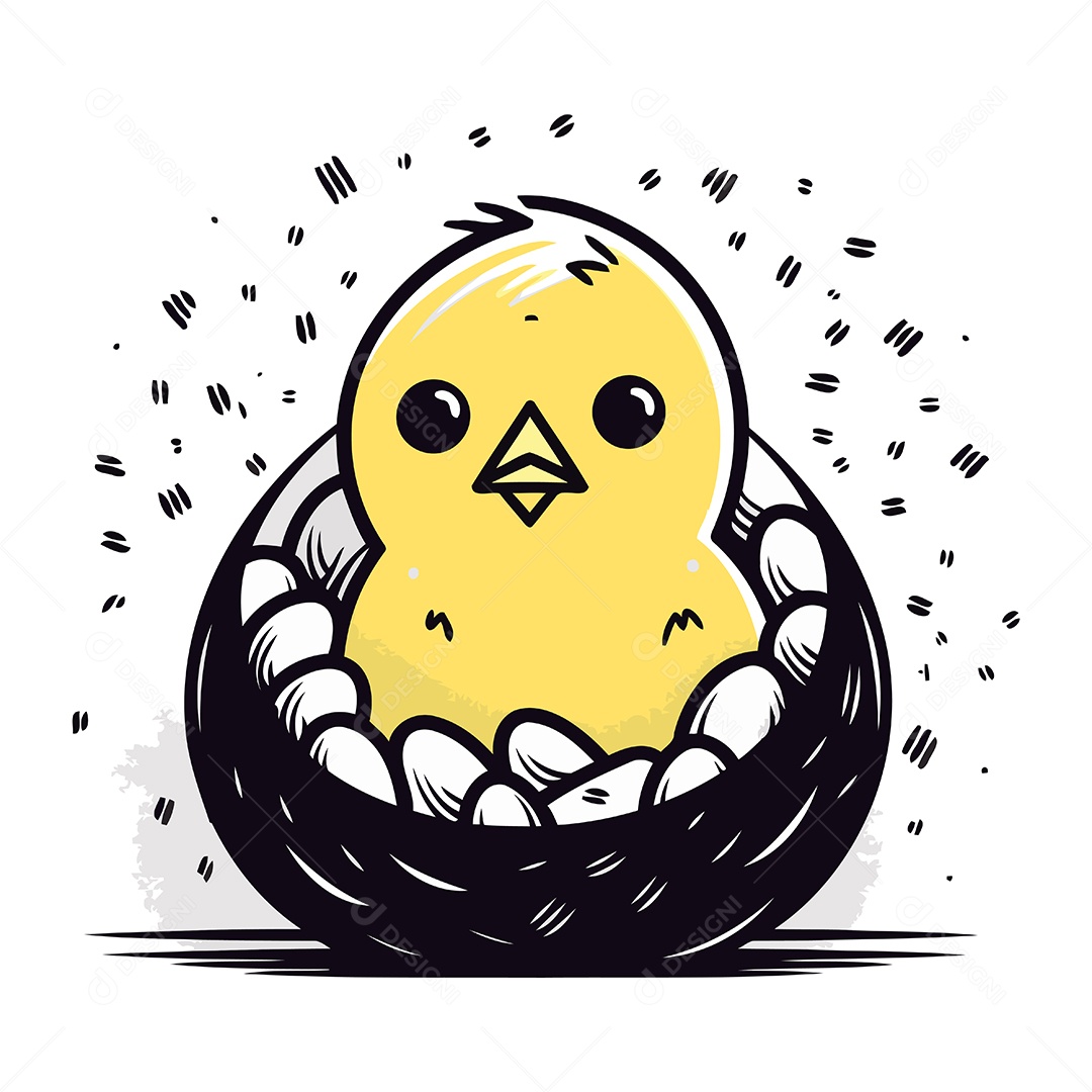 Pintinho Fofo no Ninho Ilustração Vetor EPS