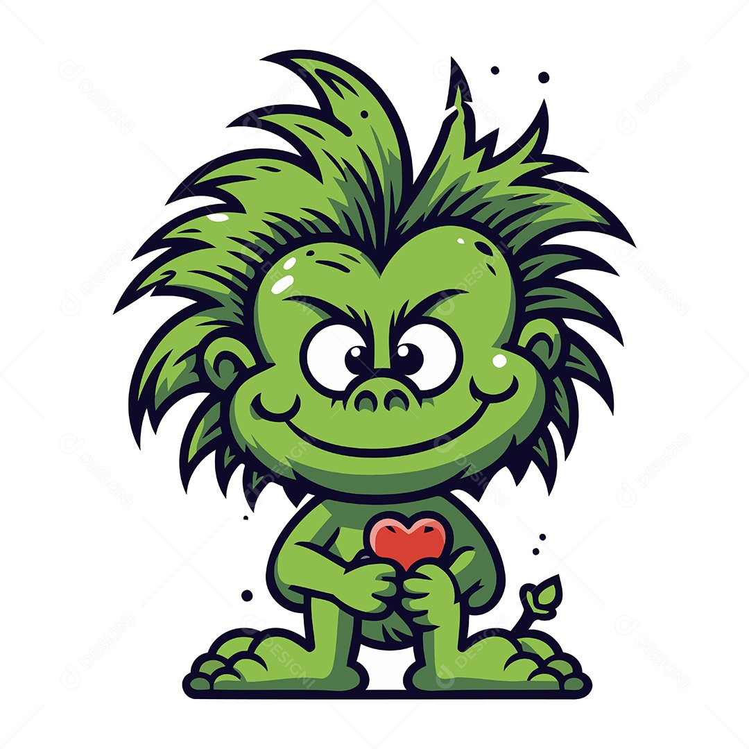 Monstro de Desenho Animado com Coração Ilustração Vetor EPS