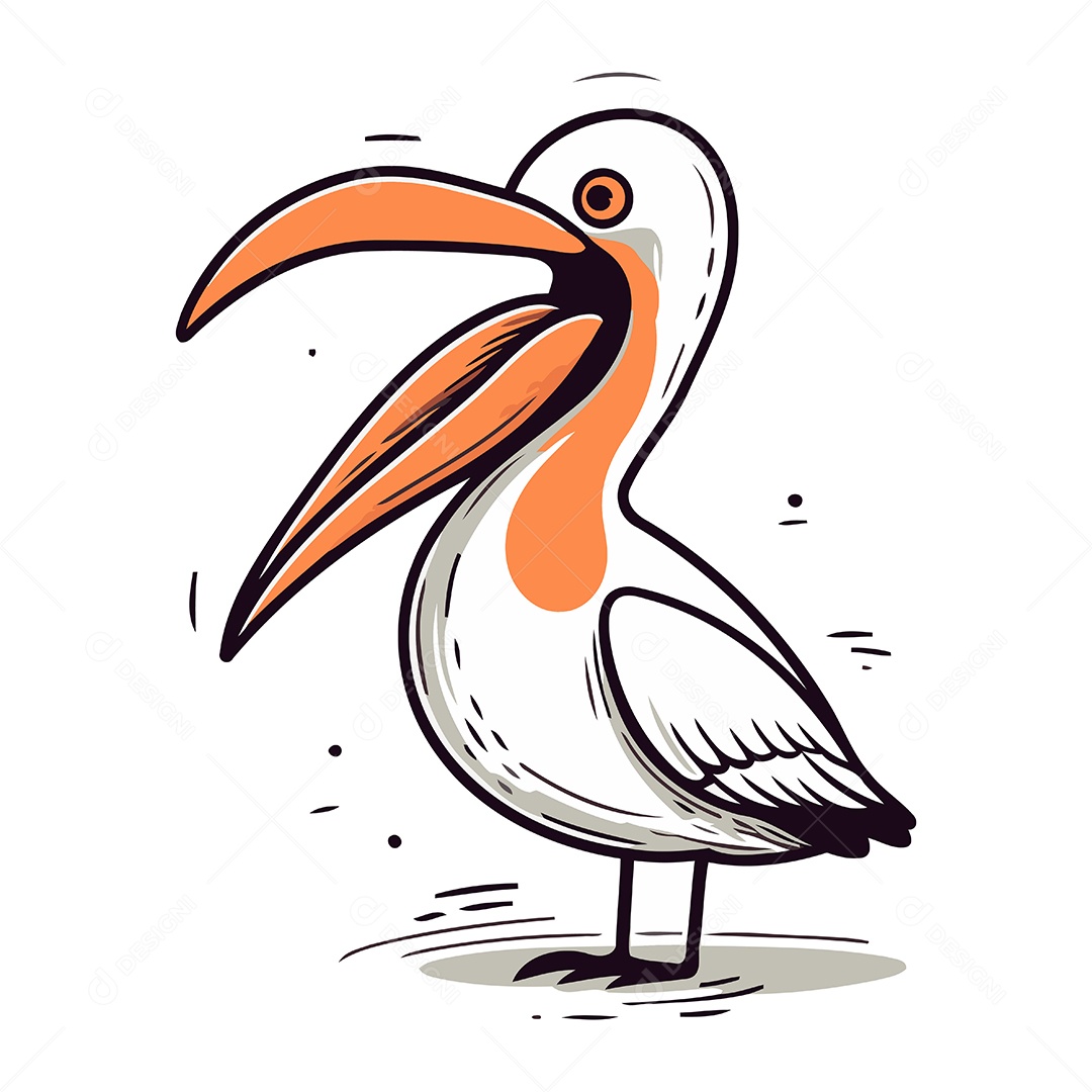 Pelicano de Desenho Animado Ilustração Vetor EPS