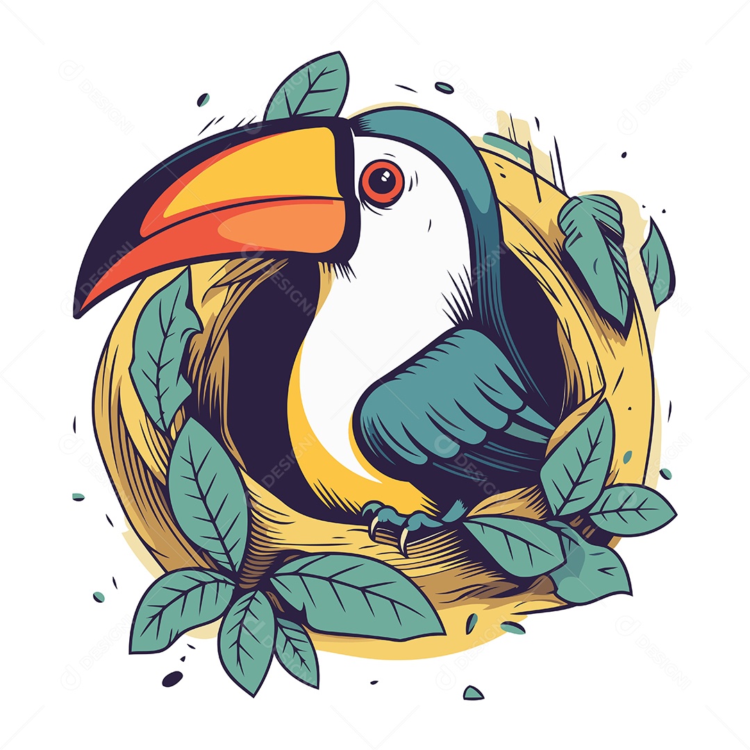 Tucano de Desenho Animado no Ninho Ilustração Vetor EPS