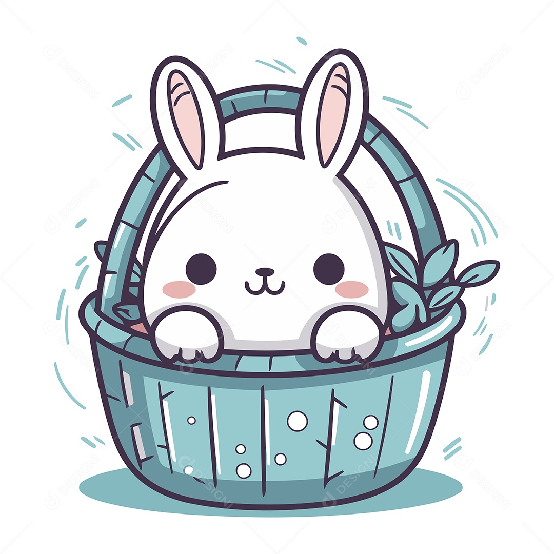 Coelho Fofo de Desenho Animado na Cesta Ilustração Vetor EPS
