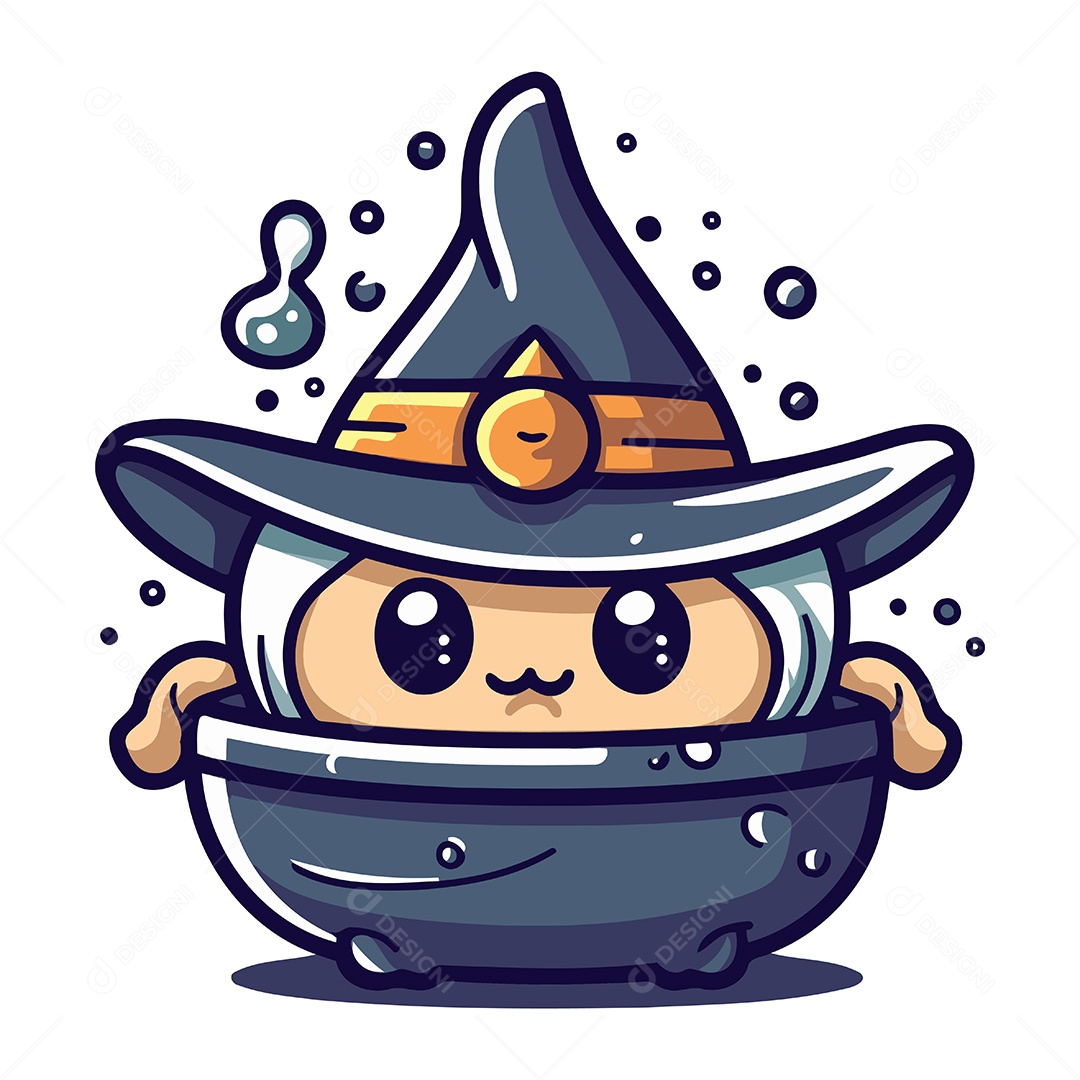 Bruxa Fofa em um Pote de Poção Ilustração Vetor EPS