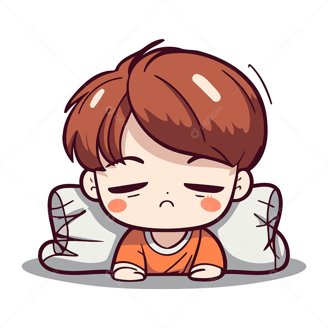 Menino Triste Deitado no Chão com Travesseiro Ilustração Vetor EPS