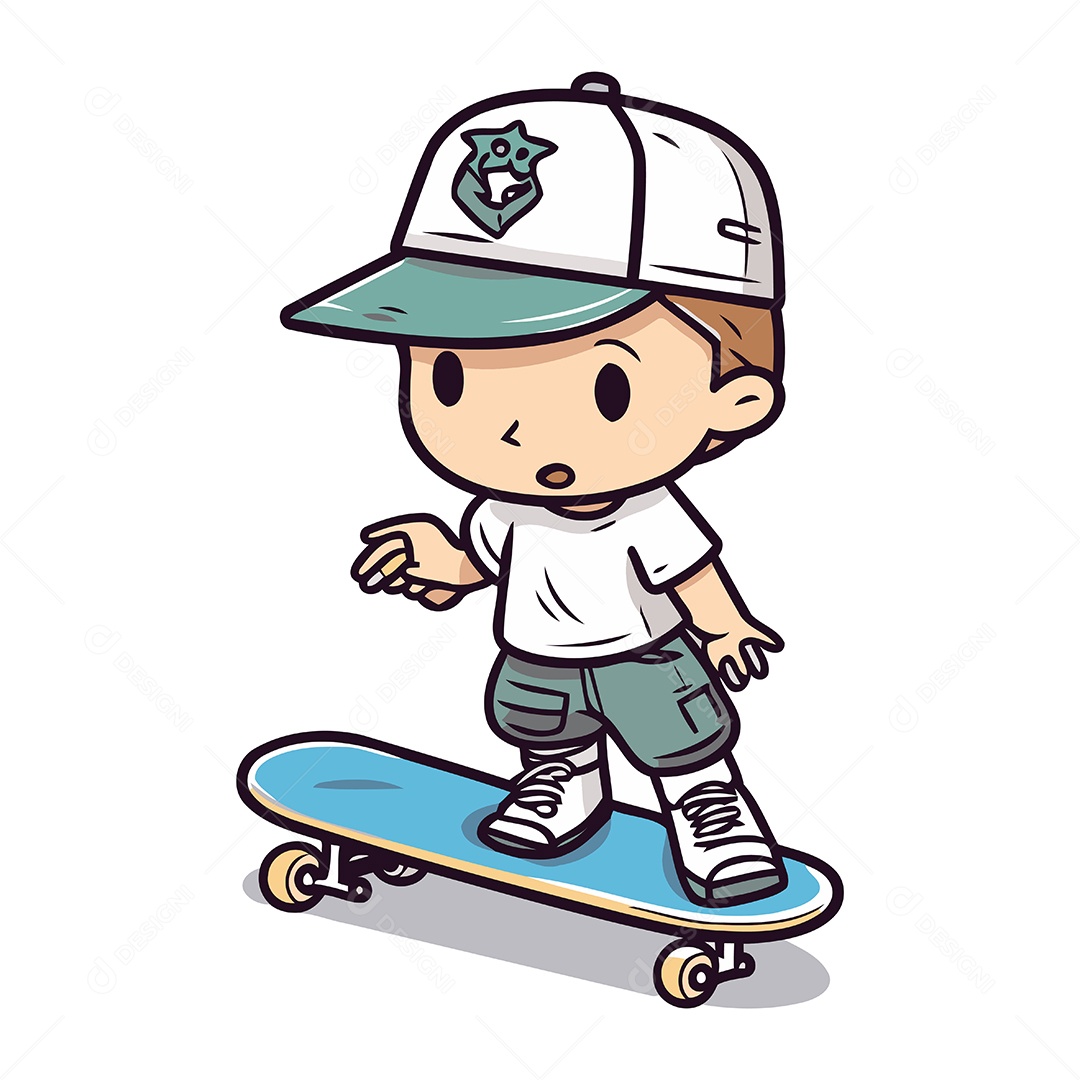 Menino Andando de Skate Ilustração Vetor EPS