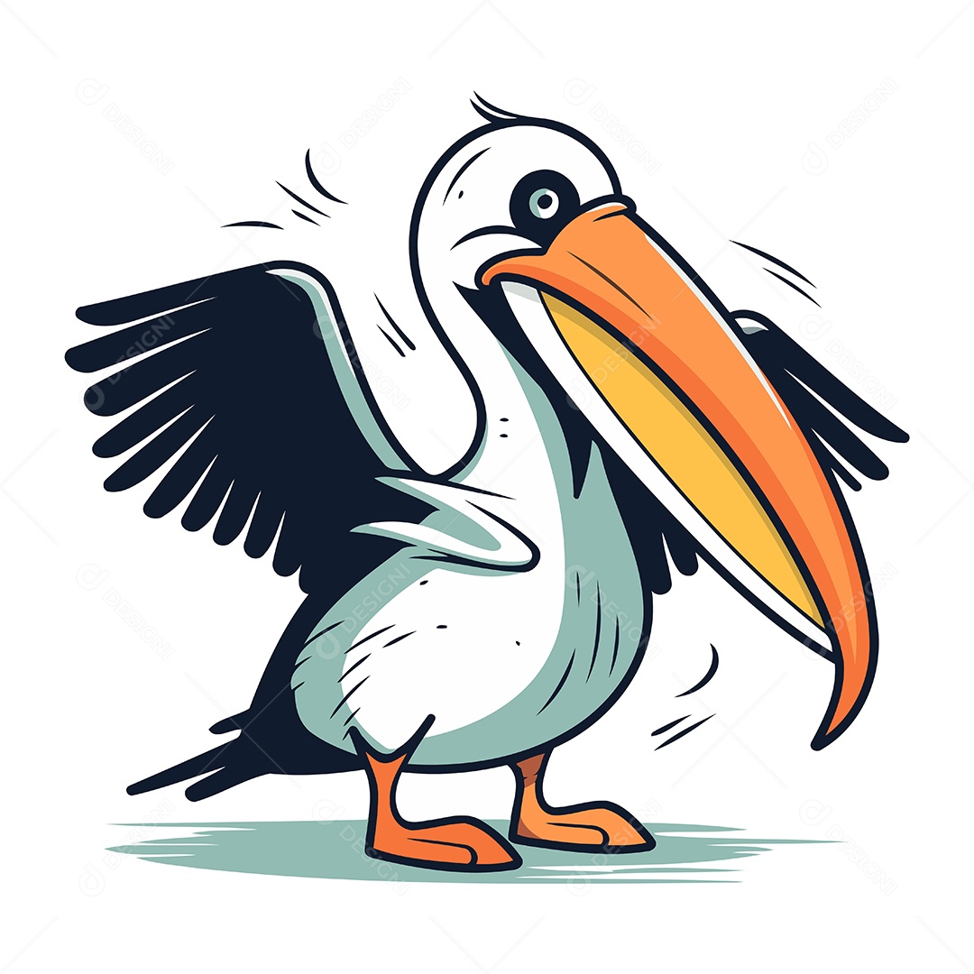 Pelicano de Desenho Animado Ilustração Vetor EPS