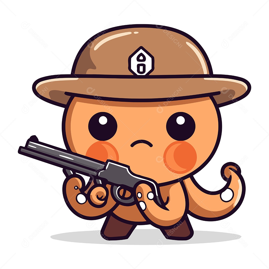 Polvo de Cowboy Fofo com Arma Ilustração Vetor EPS