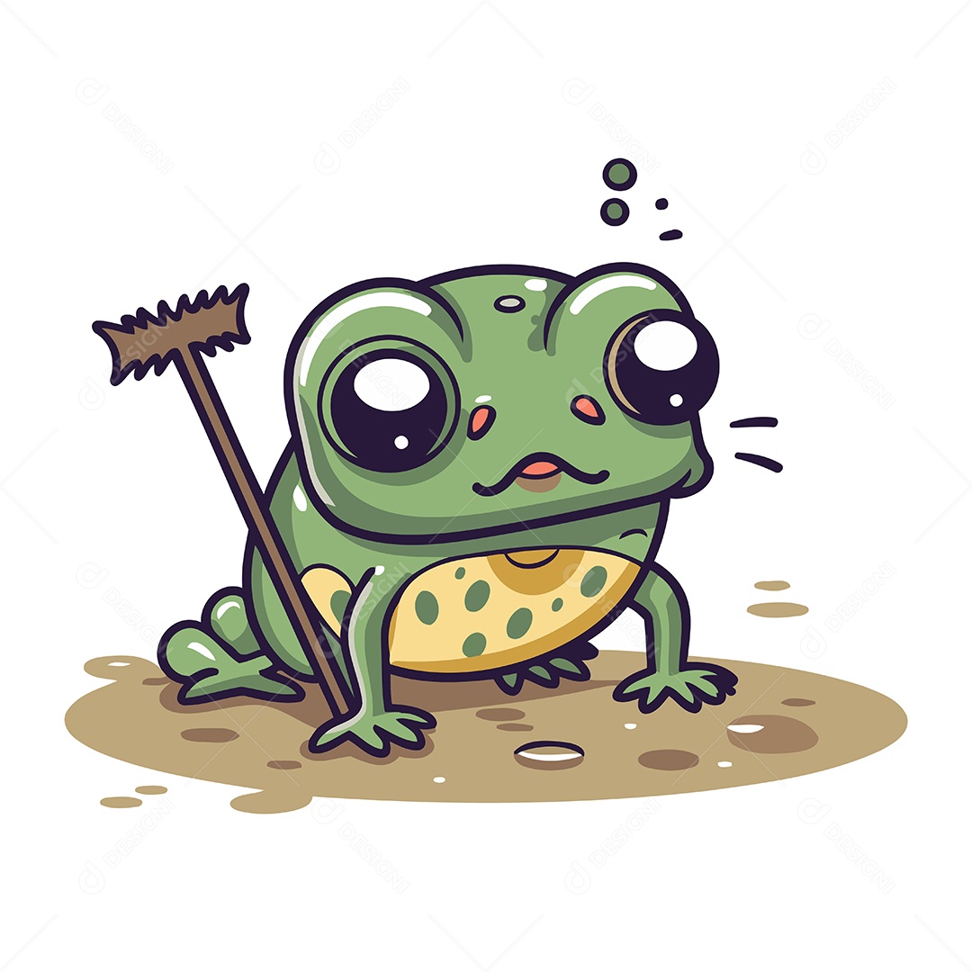 Sapo de Desenho Animado com Lança Ilustração Vetor EPS