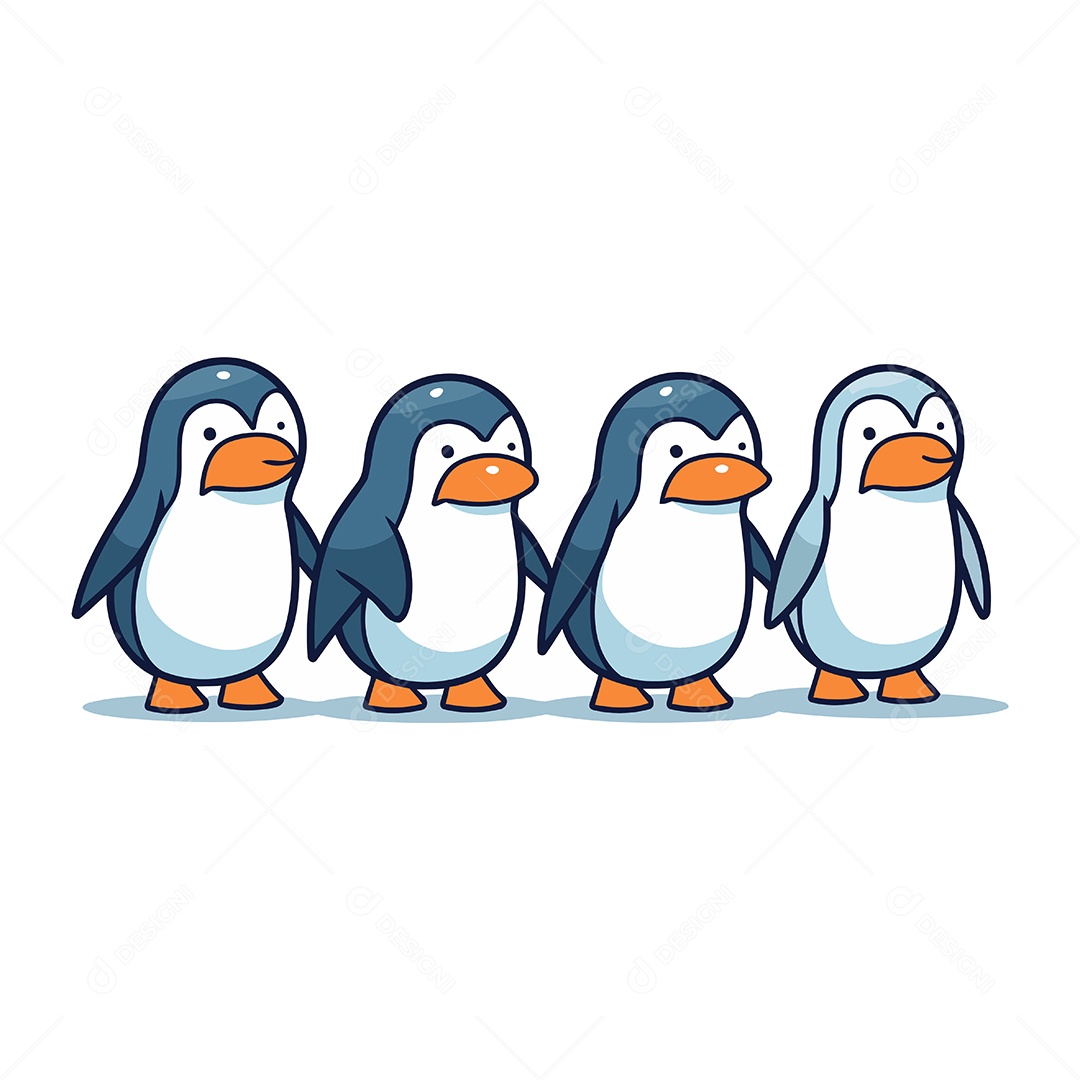 Pinguins Fofo de Desenho Animado Ilustração Vetor EPS