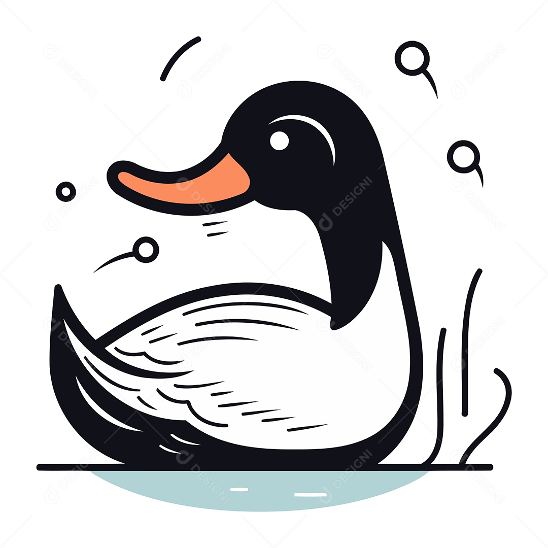 Pato de Desenho Animado na Água Ilustração Vetor EPS