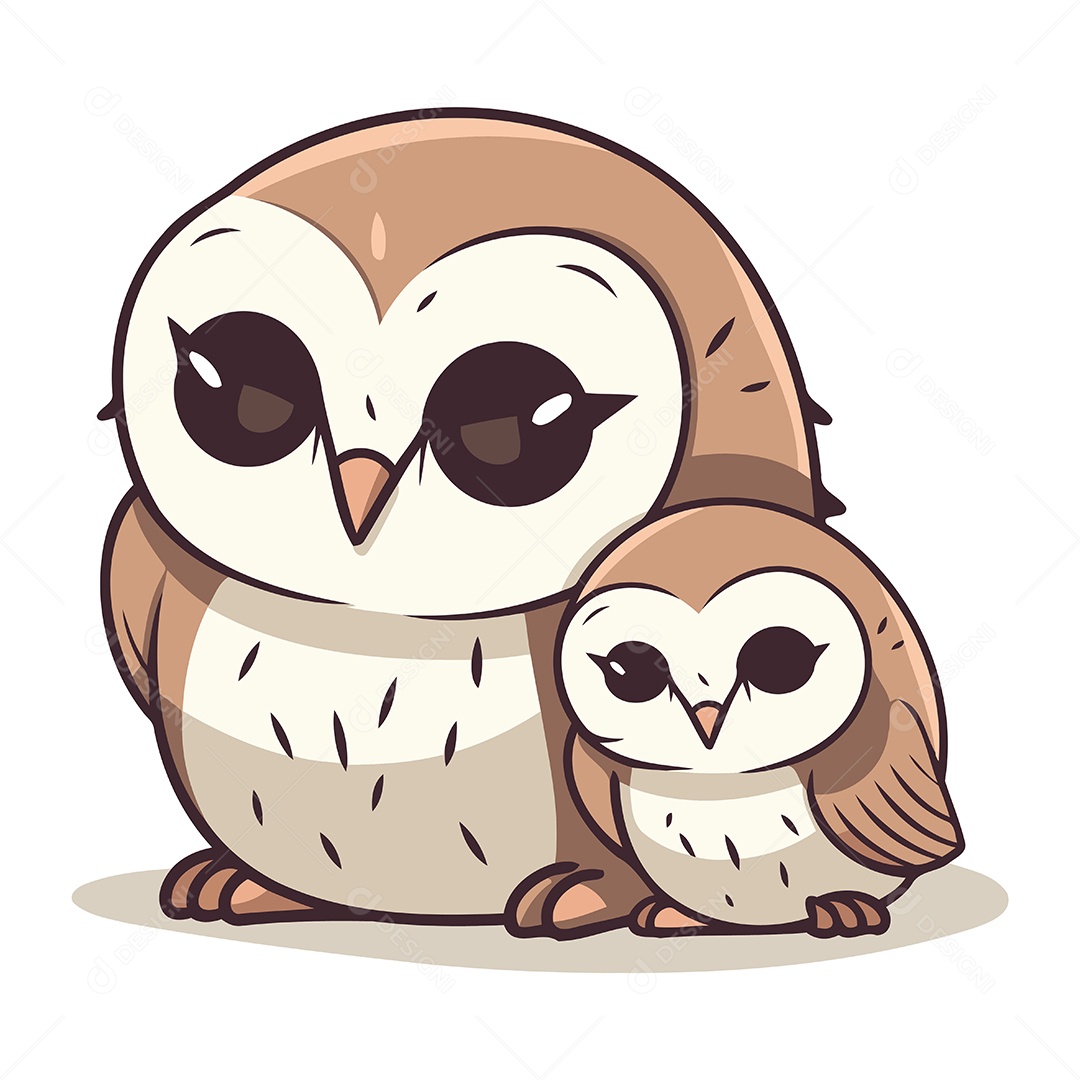 Família de Corujas Desenho Animado Ilustração Vetor EPS