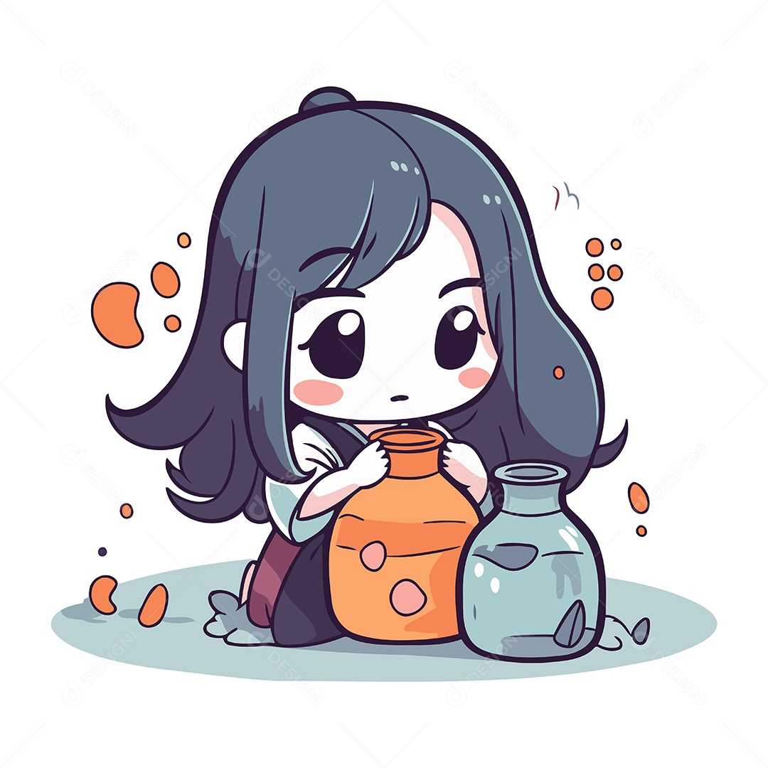 Garotinha Fofa Segurando um Pote Ilustração Vetor EPS