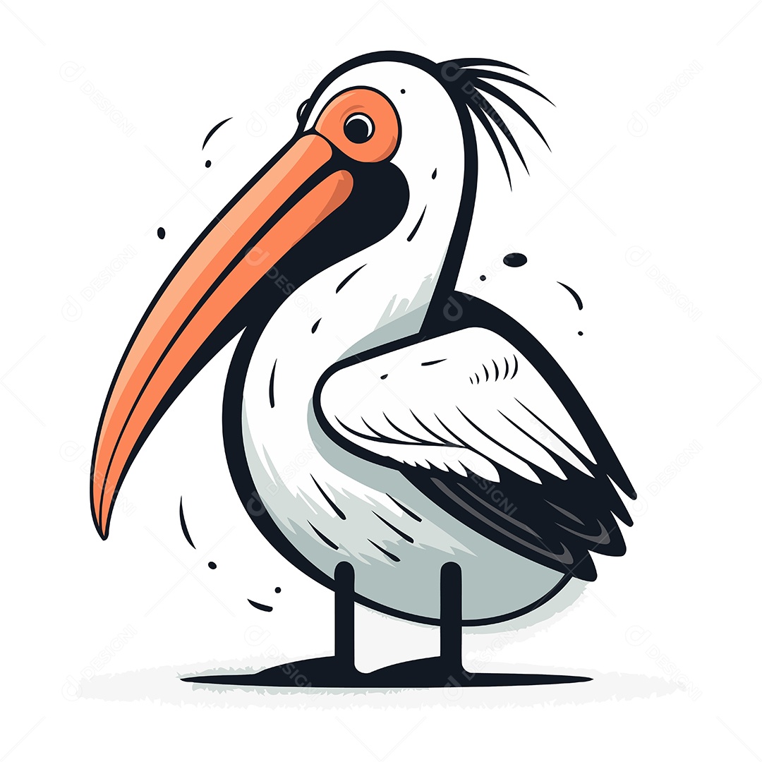Pelicano de Desenho Animado Ilustração Vetor EPS