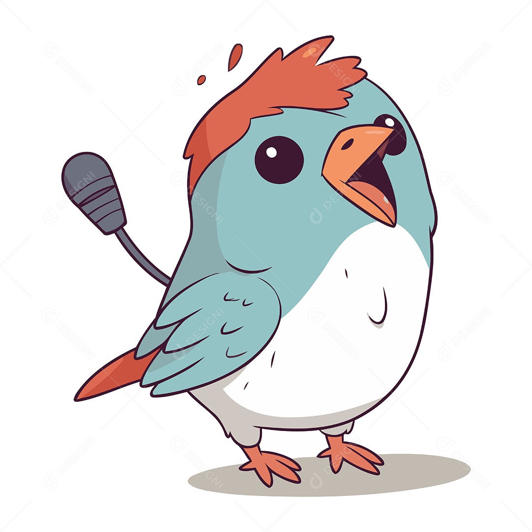 Pássaro de Desenho Animado com um Microfone Ilustração Vetor EPS