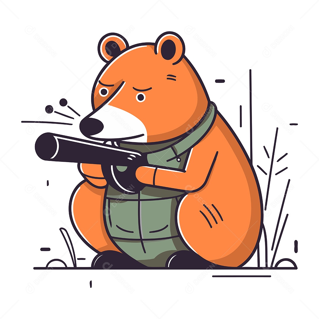 Urso de Desenho Animado com uma Arma Ilustração Vetor EPS
