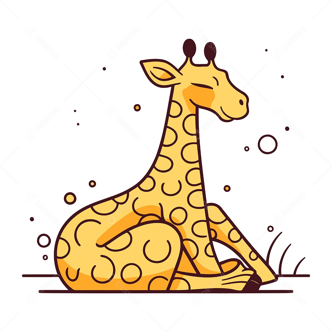 Girafa Fofa Sentada no Chão Ilustração Vetor EPS