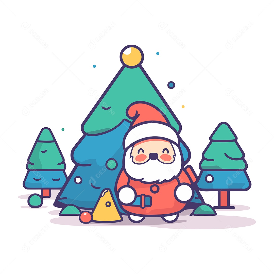 Papai Noel e Árvore de Natal Ilustração Vetor EPS