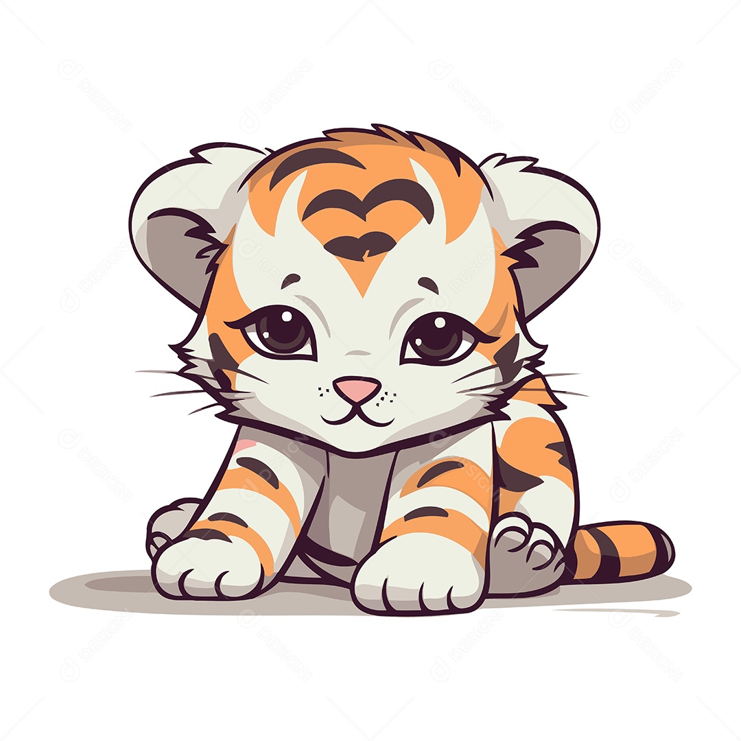 Filhote de Tigre Fofo de Desenho Animado Ilustração Vetor EPS