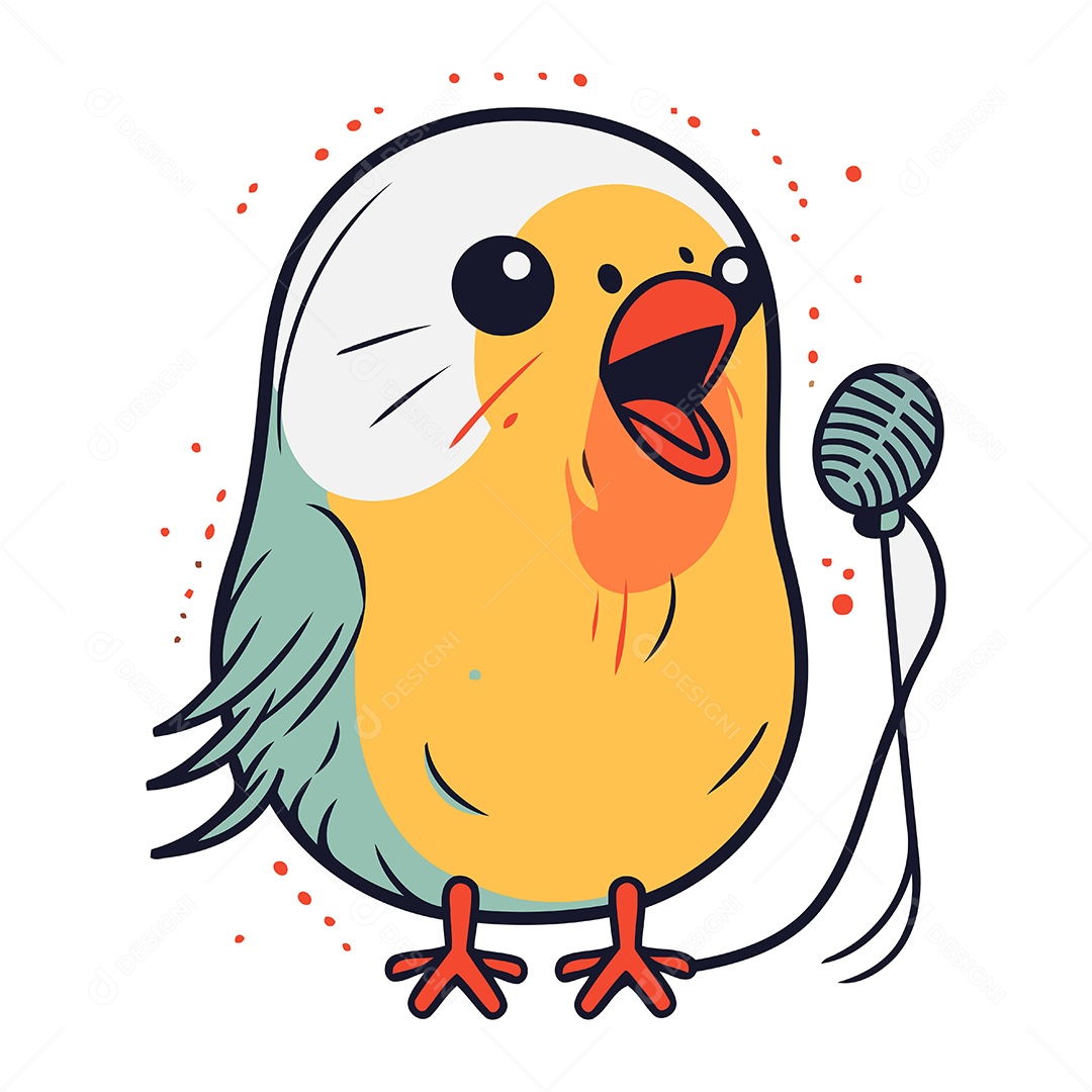 Pássaro Fofo com Microfone Ilustração Vetor EPS