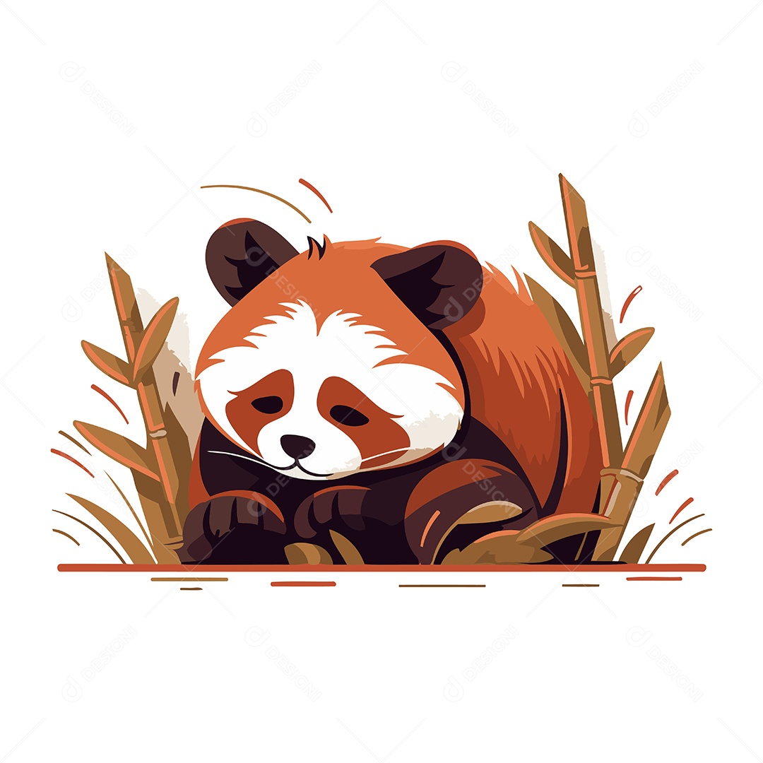 Panda Vermelho Fofo Dormindo em Floresta de Bambu Ilustração Vetor EPS