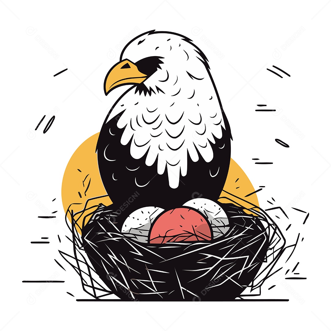 Águia em Ninho com Ovos Ilustração Vetor EPS