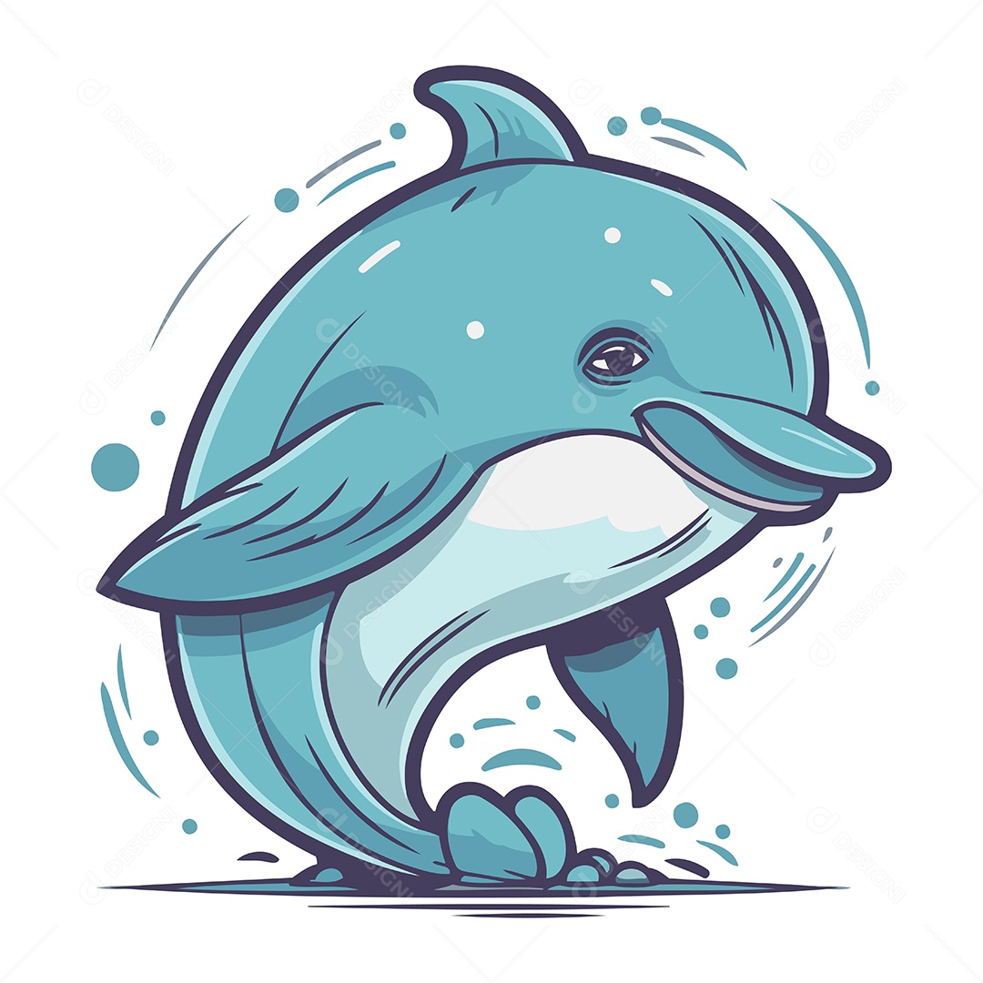 Golfinho de Desenho Animado Ilustração Vetor EPS