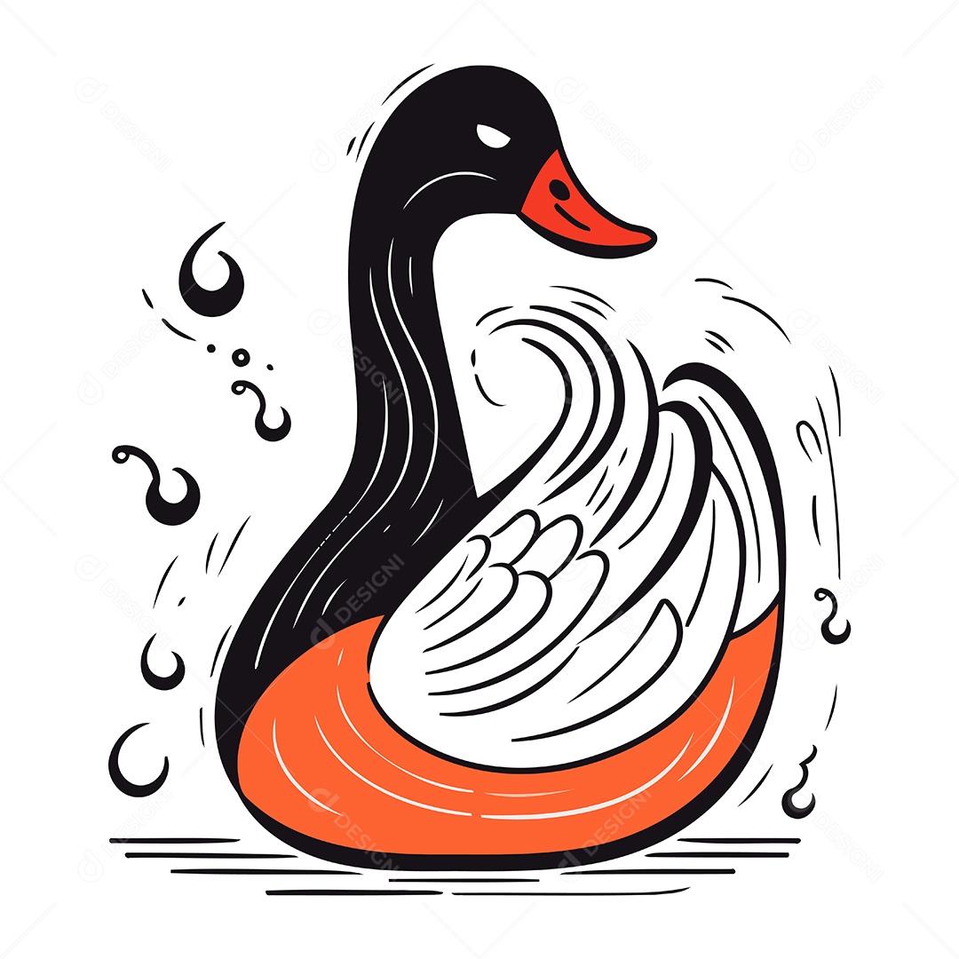 Cisne Negro de Desenho Animado Ilustração Vetor EPS