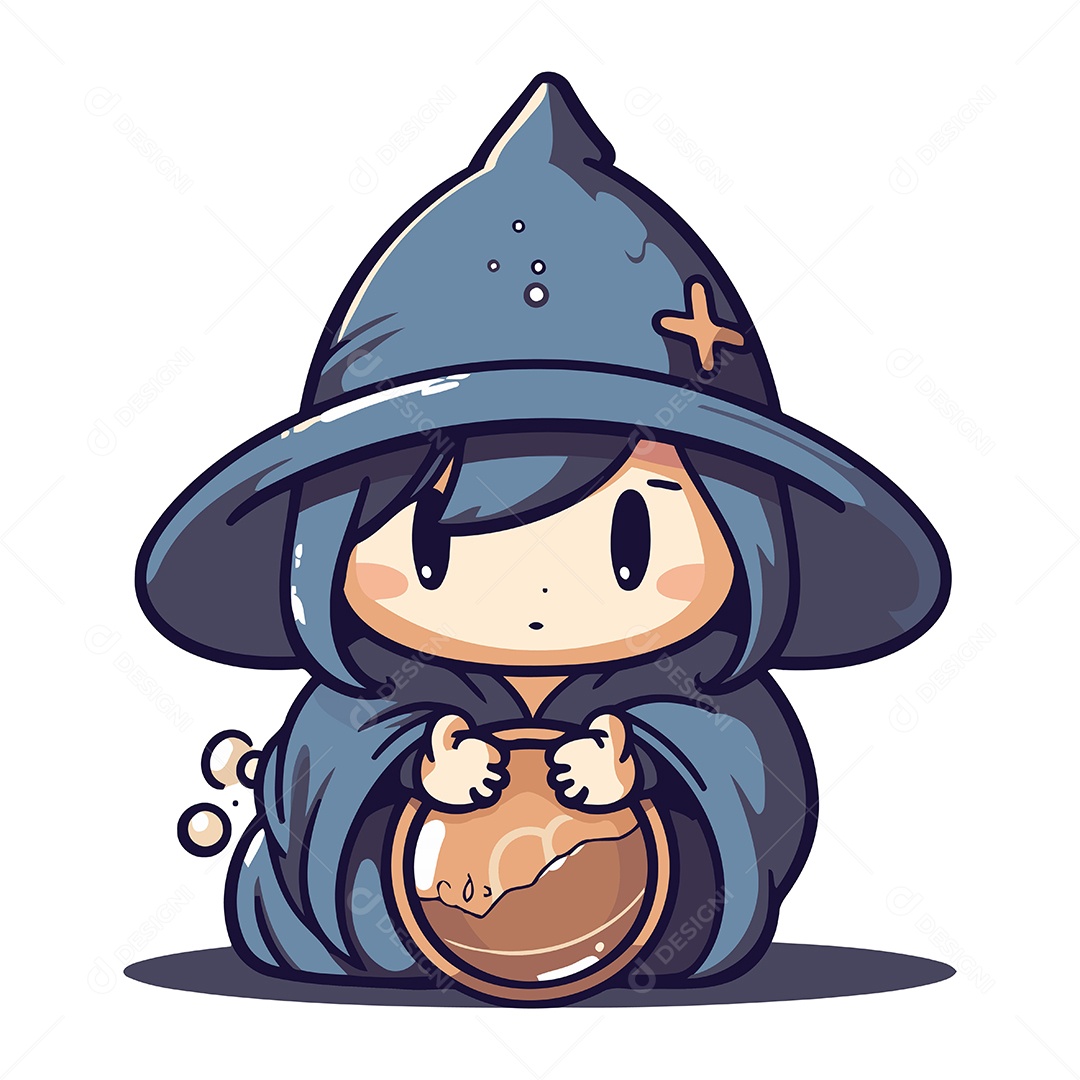 Bruxa de Desenho Animado com um Pote de Poção Ilustração Vetor EPS