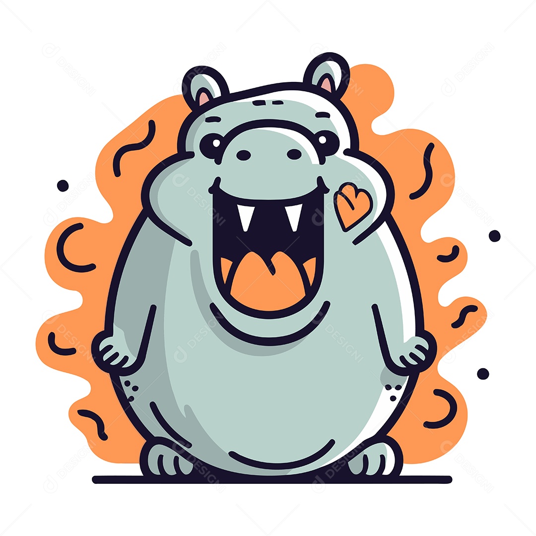Hipopótamo com um Coração na Boca Ilustração Vetor EPS