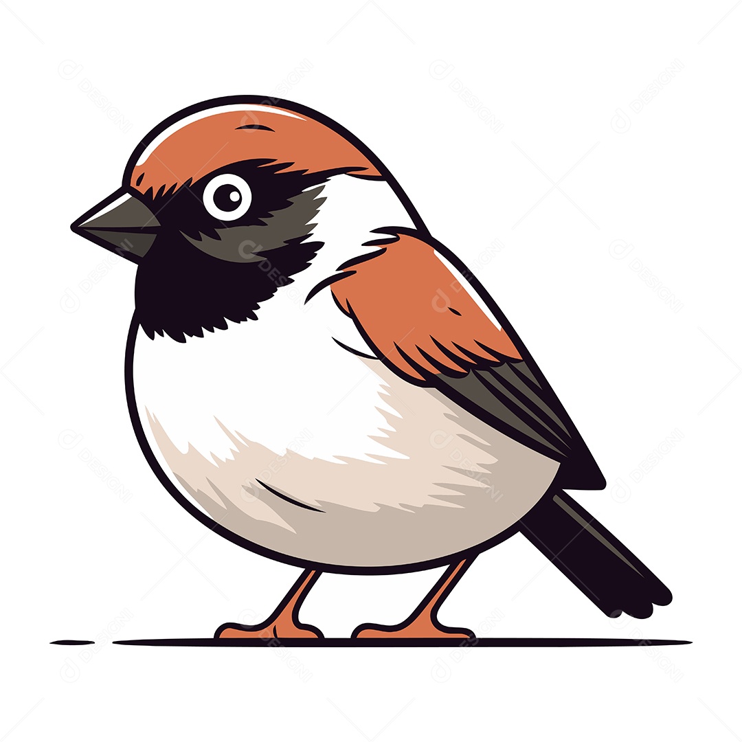 Pássaro Pardal de Desenho Animado Ilustração Vetor EPS