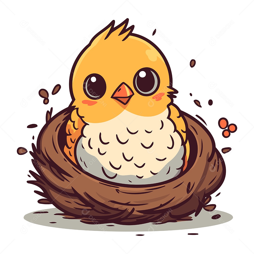 Pintinho Fofo de Desenho Animado no Ninho Ilustração Vetor EPS
