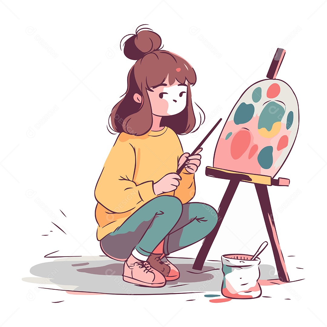 Menina Pintando em Cavalete Ilustração Vetor EPS