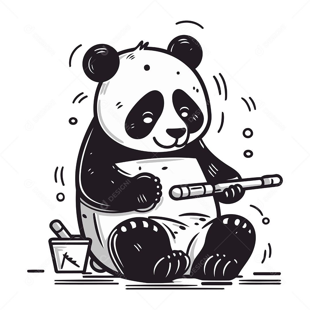 Urso Panda com uma Vara de Bambu Ilustração Vetor EPS