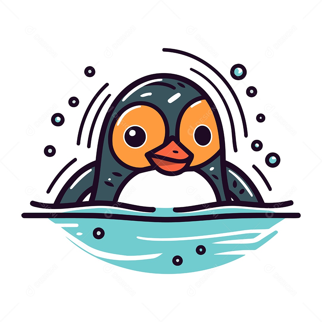 Pinguim de Desenho Animado na Água Ilustração Vetor EPS