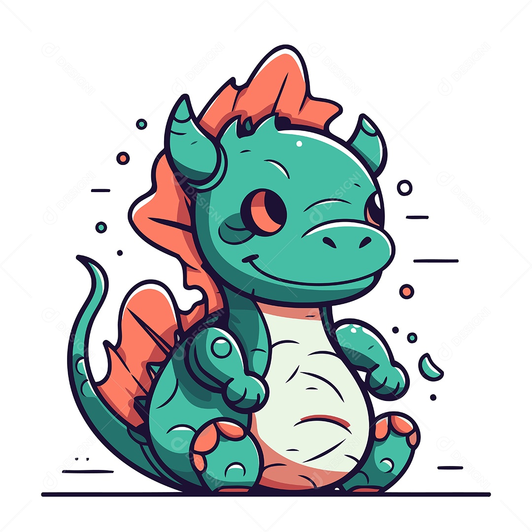 Dragão Fofo de Desenho Animado Ilustração Vetor EPS