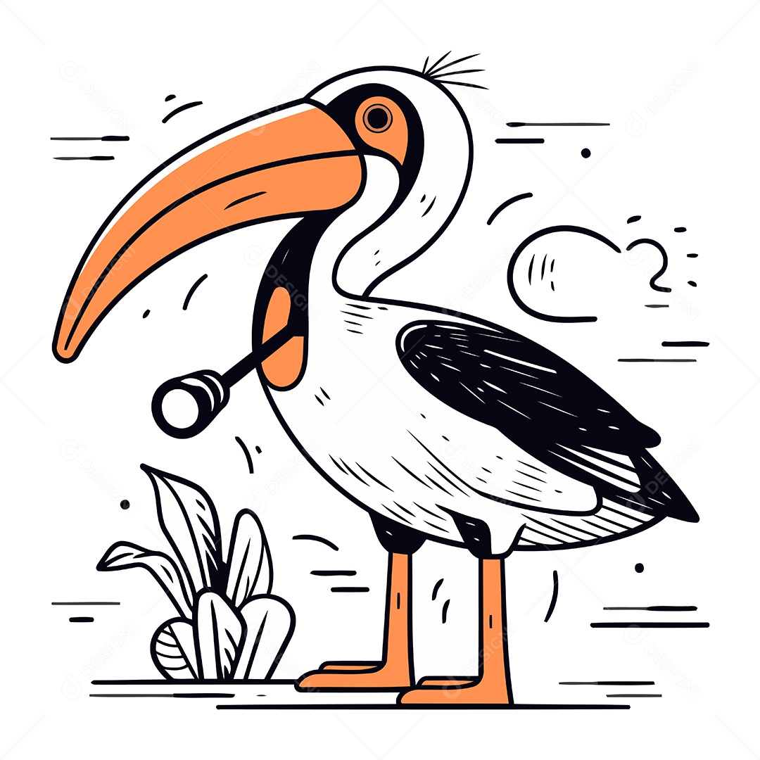 Pelicano de Desenho Animado Ilustração Vetor EPS