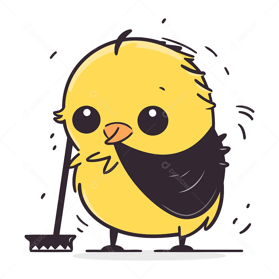 Pintinho Amarelo com uma Vassoura Ilustração Vetor EPS