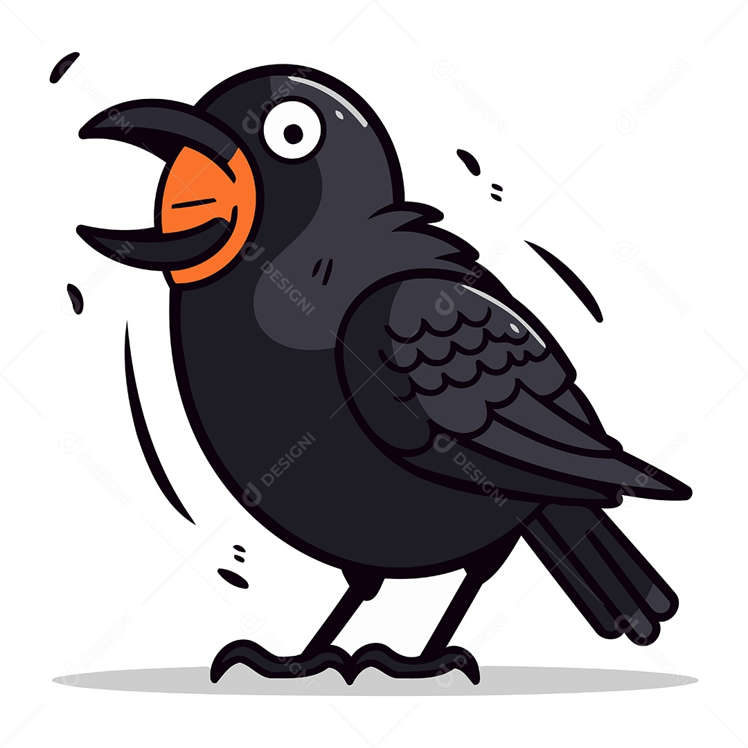 Corvo Preto Fofo de Desenho Animado Ilustração Vetor EPS